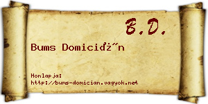 Bums Domicián névjegykártya